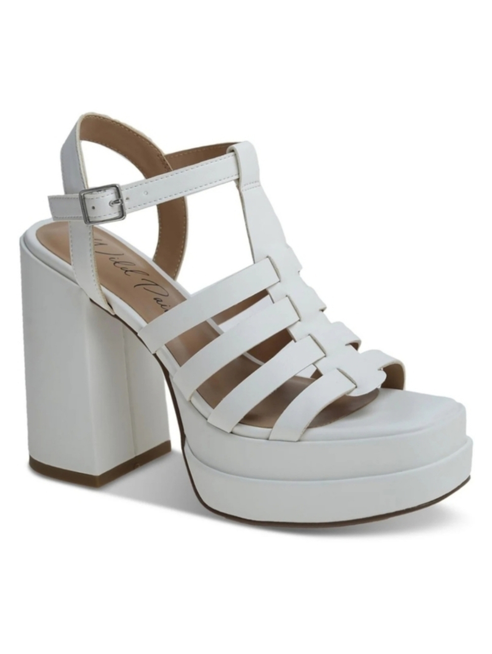 NIB Wild Pair White Orlah Platform Block Heels Faux Leather Size 9
